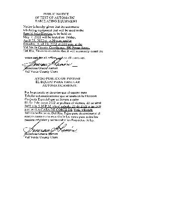 PUBLIC NOTICE OF TEST OF AUTOMATIC TABULATION EQUIPMENT