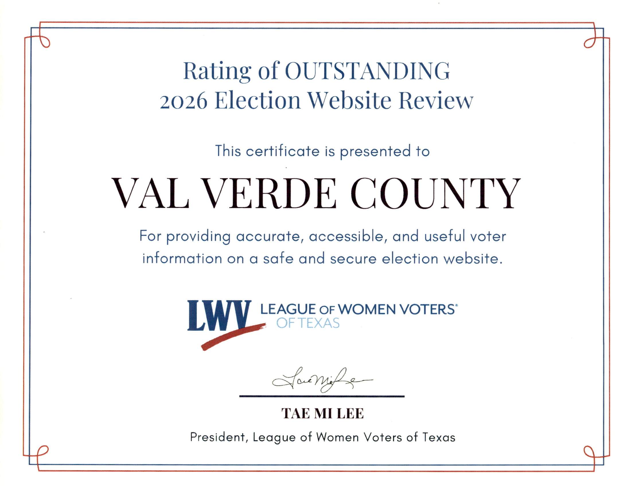 2026 LWV Certificate