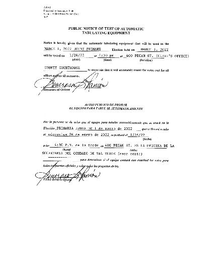 PUBLIC NOTICE OF TEST OF AUTOMATIC TABULATING EQUIPMENT Opens in new window